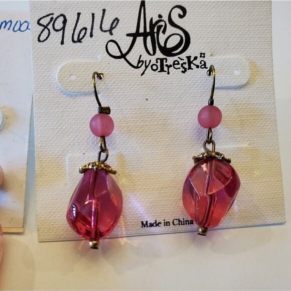 Bundle of Treska art deco dangle drop bead-like French wire earrings - Picture 3 of 4